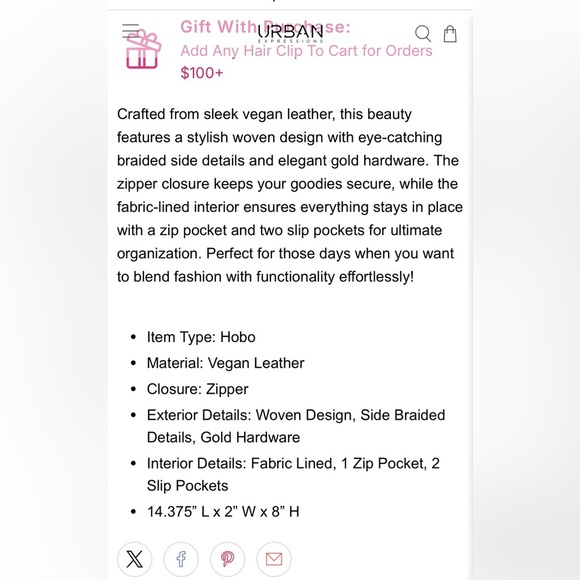 Urban Expressions Vegan Leather Adele Woven Hobo Bag​ - Picture 6 of 6